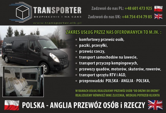 przewóz osób i przesyłek do Anglii